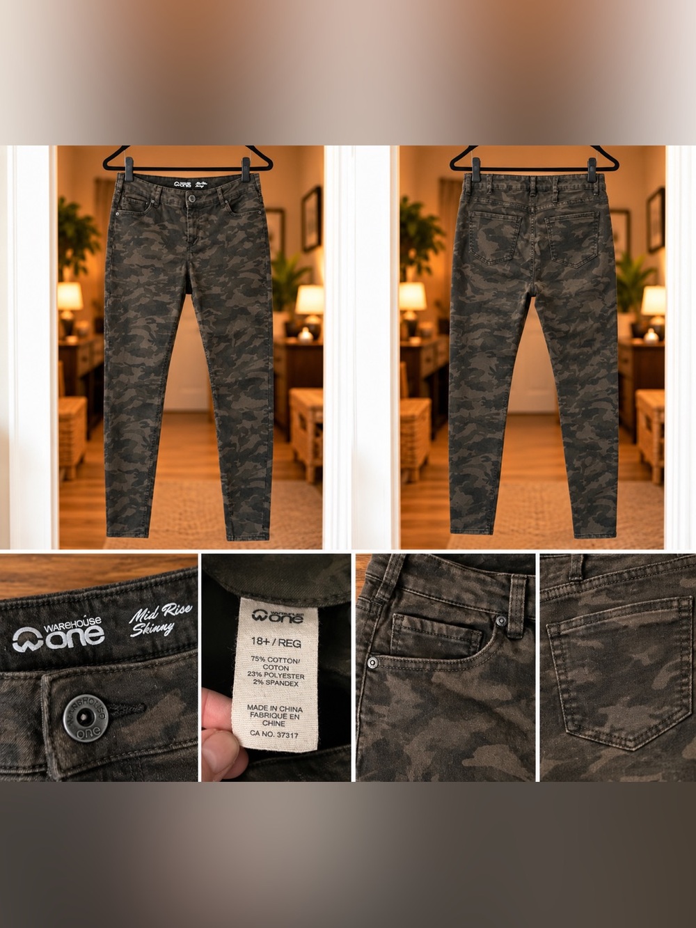 Warehouse Olive Camo Skinny Jeans
